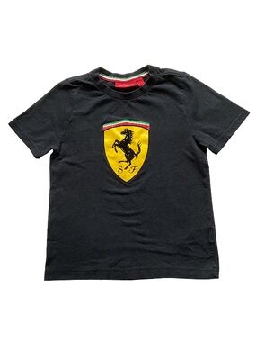 Ferrari Boys Black Tee with Yellow Shield Logo, size M 140cm